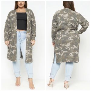 loralette Olive Green Camo Long Cardigan